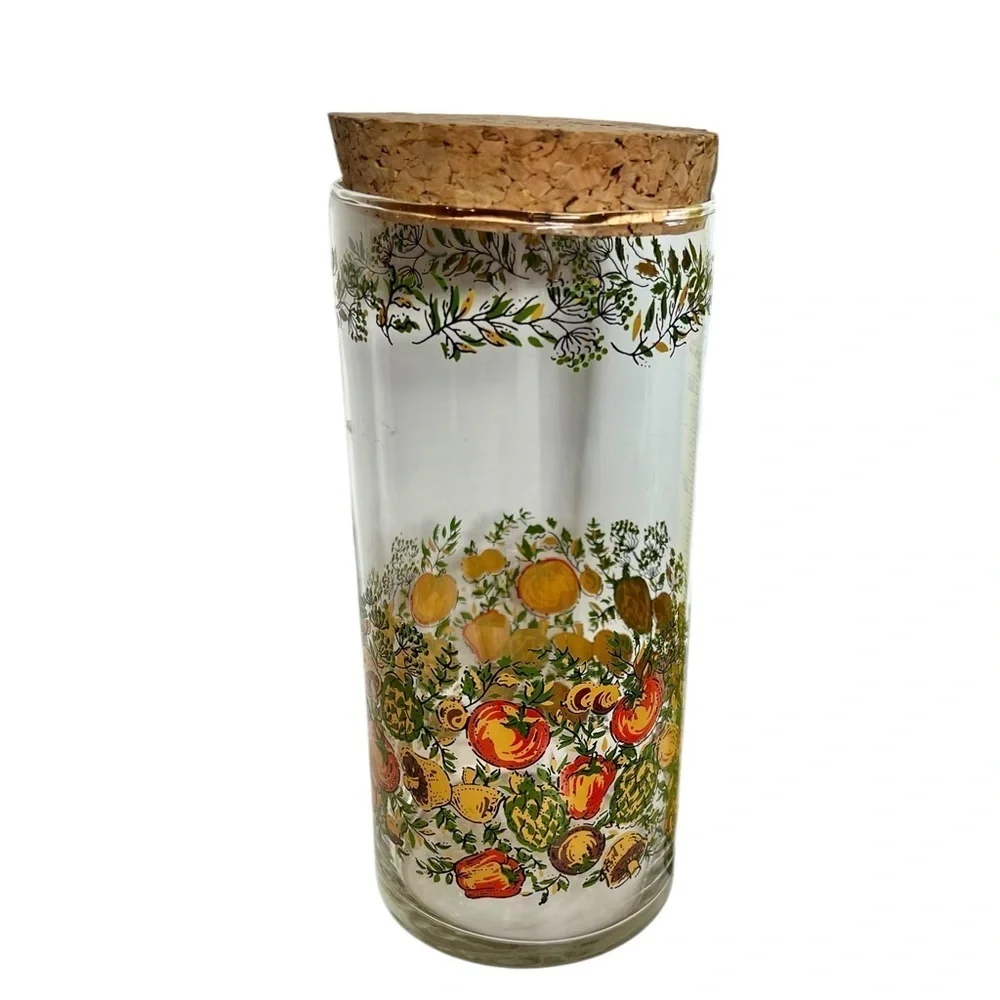 Vintage CorningWare Libbey Spice Of Life Glass Canister w/ Cork Lid 1970s